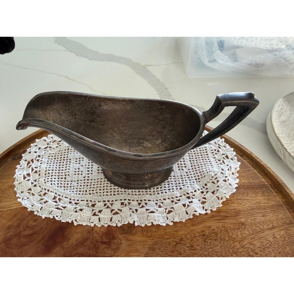 Vintage International Silver Co Silverplate Gravy Boat Tarnished Patina